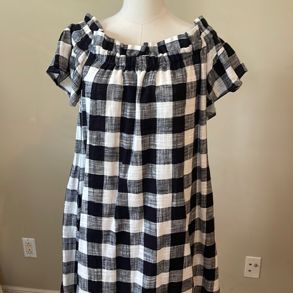 Corey Lynn Calter Black Gingham Off the Shoulder Ruffle Dress Medium